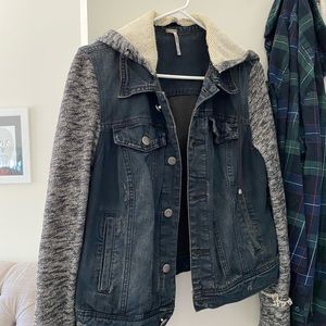 Free People Knit Hooded Denim Jacket